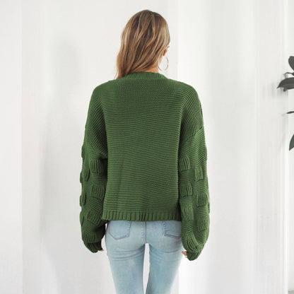 Puff Sleeve Cardigan Sweater Women Clothes Front Chunky Knitwear Coat My Store