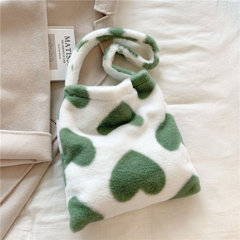 Love Heart Shoulder Bags Winter Plush Shopping Bags For Women My Store