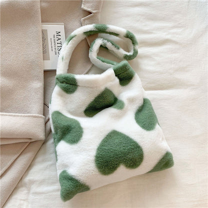 Love Heart Shoulder Bags Winter Plush Shopping Bags For Women My Store