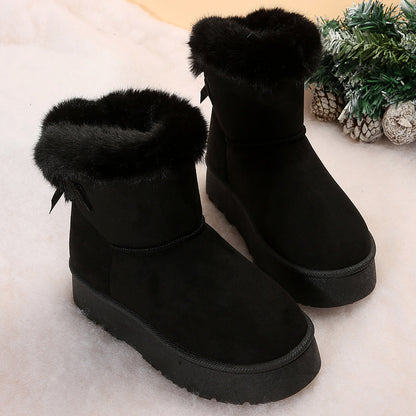 New Bow-knot Snow Boots Winter Plus Velvet Warm Thick-soled Ankle Boots For Women Simple Daily Leisure Cotton Shoes My Store