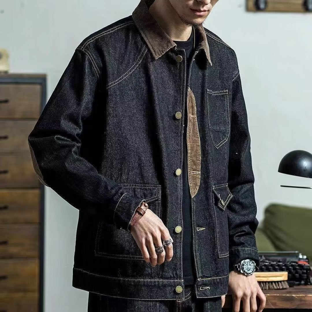 Workwear Retro Tough Safari Jacket Washed Denim Tough Guy Coat Men Fashion Brands Shirt My Store