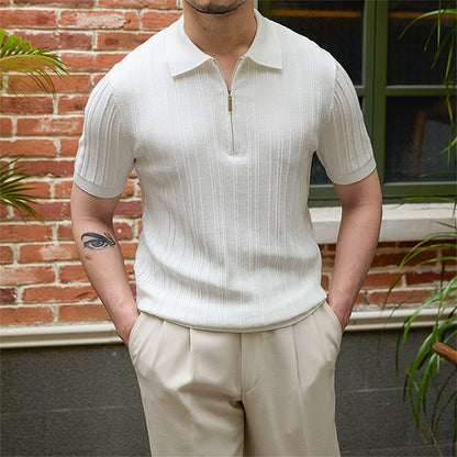 All-matching Slim Fit Sunken Stripe Knitwear Short Sleeve My Store