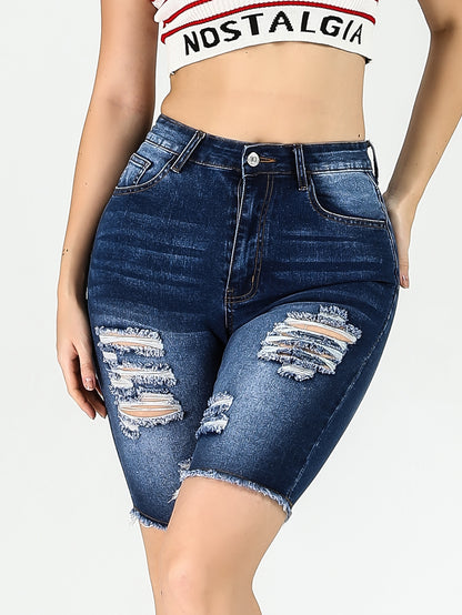 Tight-fit High-waisted Stretchy Versatile Womens Denim Mid-length Pants 1Heartof5