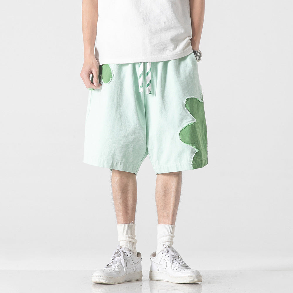 Color Contrast Patchwork Denim Shorts Men Fashion Brands My Store