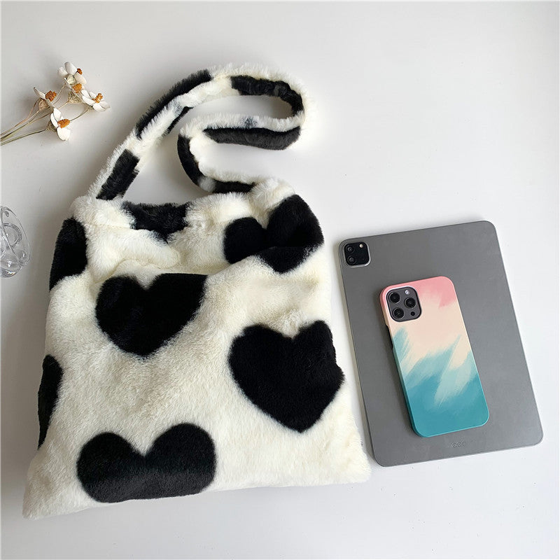 Love Heart Shoulder Bags Winter Plush Shopping Bags For Women My Store