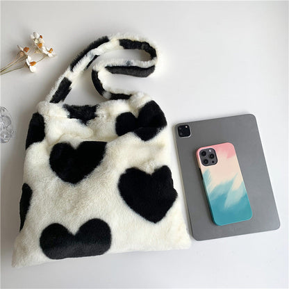 Love Heart Shoulder Bags Winter Plush Shopping Bags For Women My Store