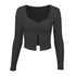 Long Sleeved Crop Cardigan Top Sexy Button Knit T-shirt My Store