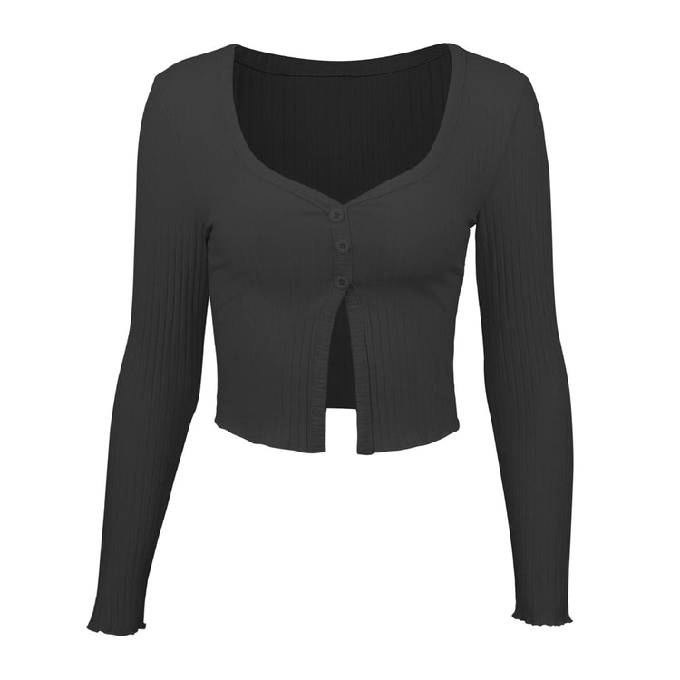 Long Sleeved Crop Cardigan Top Sexy Button Knit T-shirt My Store