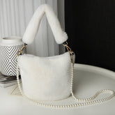 Checkerboard Plush Bucket Bag With Pearl Chain Design Winter Fashion Luxury Handbags For Women Personalized Shopping Shoulder Bags My Store