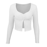 Long Sleeved Crop Cardigan Top Sexy Button Knit T-shirt My Store