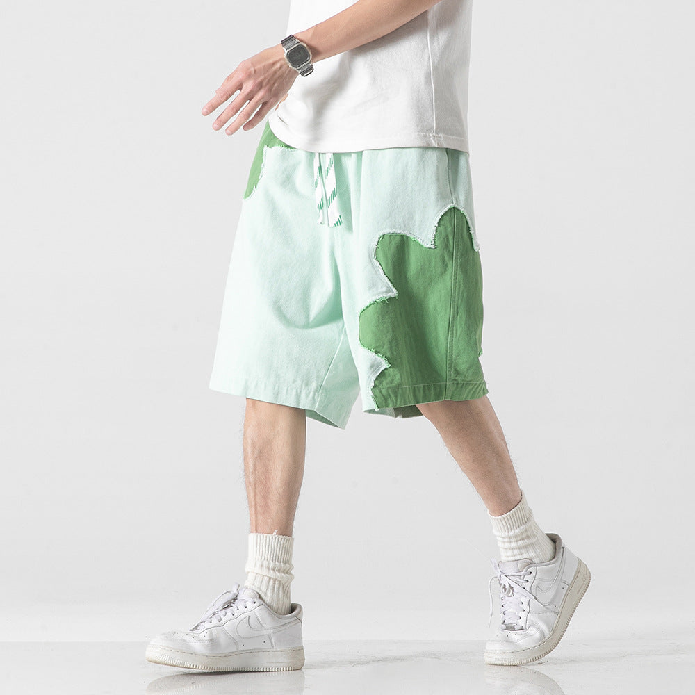 Color Contrast Patchwork Denim Shorts Men Fashion Brands