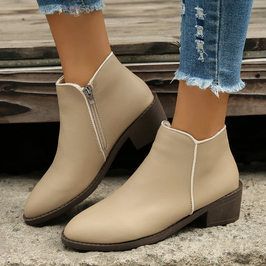 Ankle Boots Women Chunky Mid Heel Shoes Waterproof Side Zipper Boots My Store