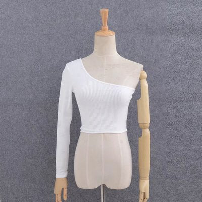Off Shoulder Sexy Female Knitted Crop Top Women White Black Tops Streetwear Elastic Short T shirt Knitting Cropped Camis Tees My Store
