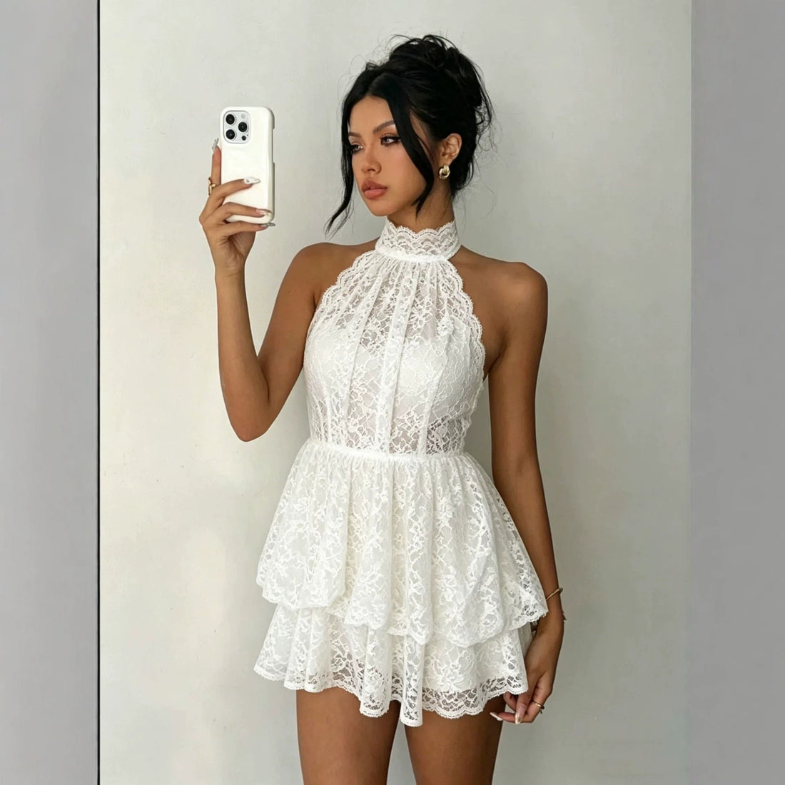 Lace Backless Halter Short Dress 1Heartof5