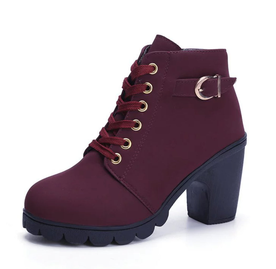 Fashoin Leopard Print Ankle Square Heel Suede Lace-up Zip Boots Women Casual Versatile Shoes Autumn And Winter My Store