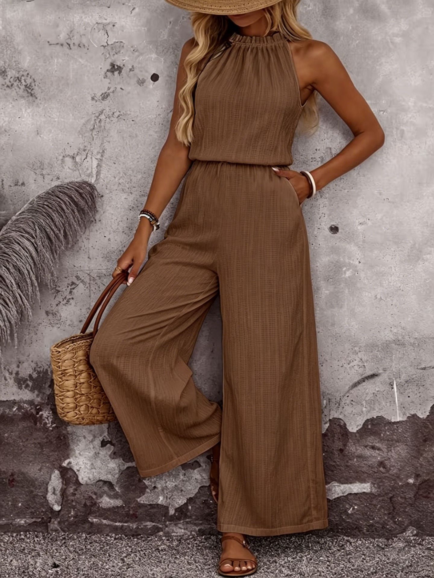 Womens Draped-Neck Vest And Casual Pants Set 1Heartof5