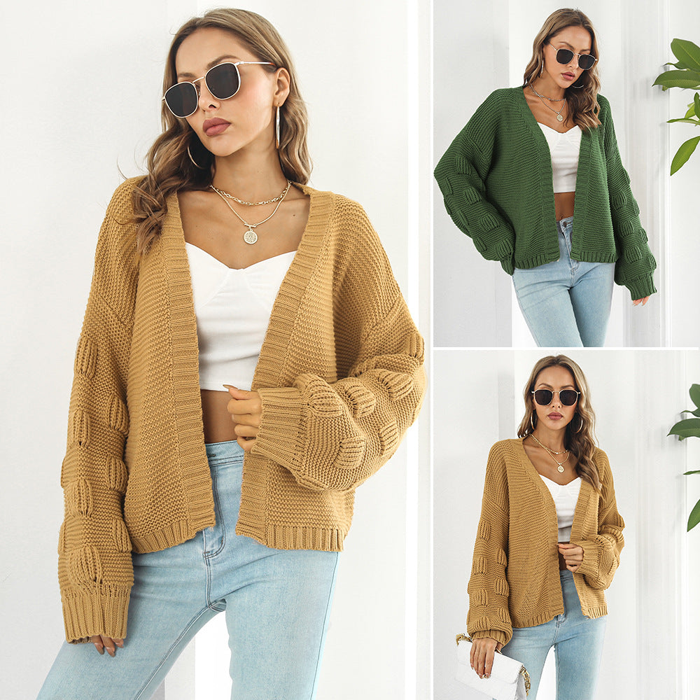Puff Sleeve Cardigan Sweater Women Clothes Front Chunky Knitwear Coat My Store