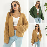 Puff Sleeve Cardigan Sweater Women Clothes Front Chunky Knitwear Coat My Store