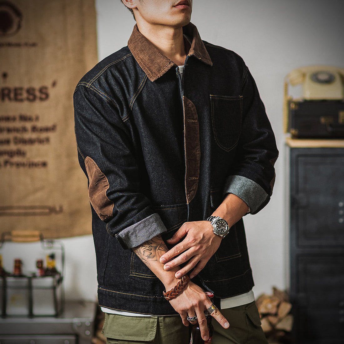 Workwear Retro Tough Safari Jacket Washed Denim Tough Guy Coat Men Fashion Brands Shirt My Store