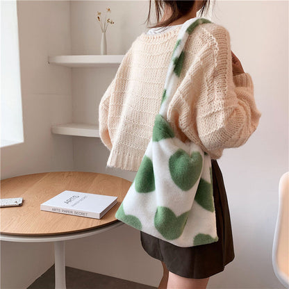 Love Heart Shoulder Bags Winter Plush Shopping Bags For Women My Store