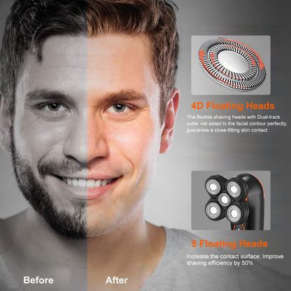4D Electric Shavers Razor IPX7 Waterproof Wet &amp; Dry 5 Floating Head Rotary Shavers Rechargeable Beard Trimmer Shaving Razor For Men 1Heartof5