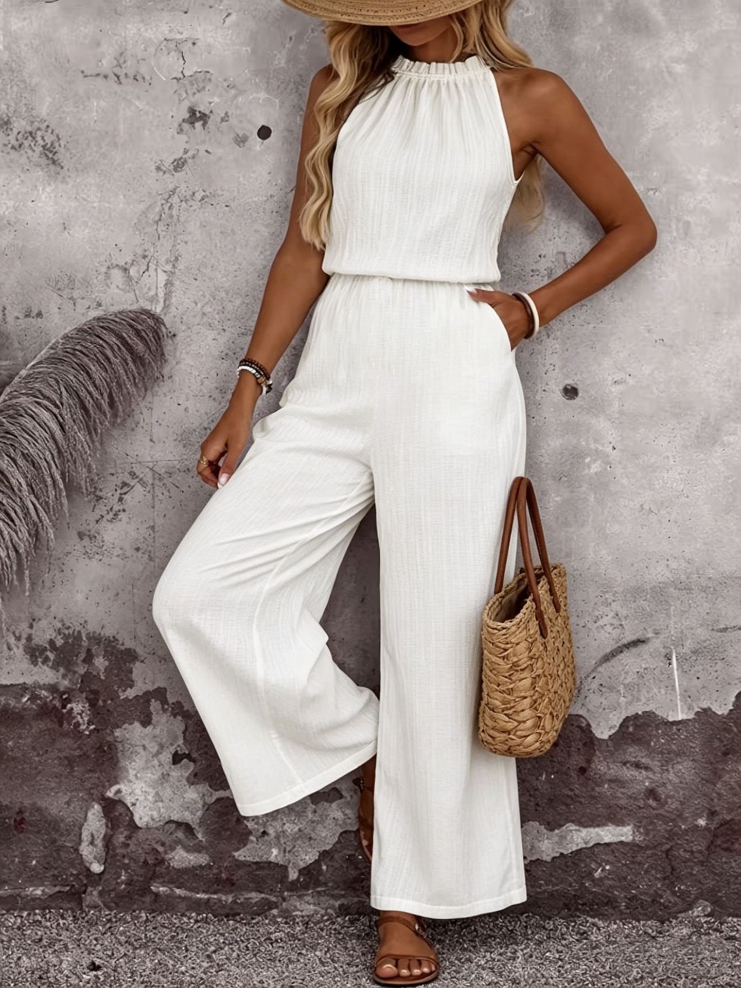 Womens Draped-Neck Vest And Casual Pants Set 1Heartof5