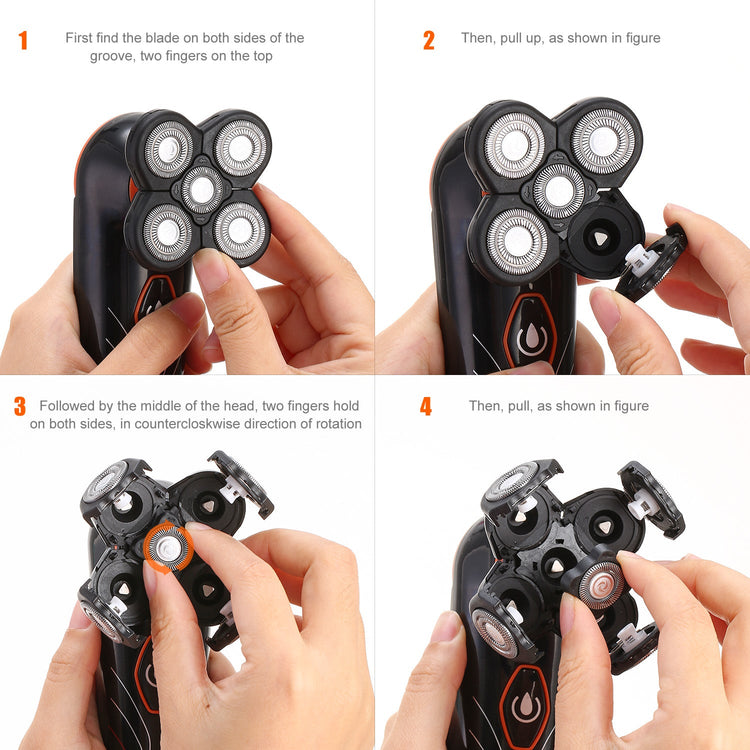 4D Electric Shavers Razor IPX7 Waterproof Wet & Dry 5 Floating Head Rotary Shavers Rechargeable Beard Trimmer Shaving Razor For Men 1Heartof5