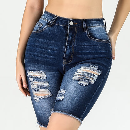 Tight-fit High-waisted Stretchy Versatile Womens Denim Mid-length Pants 1Heartof5
