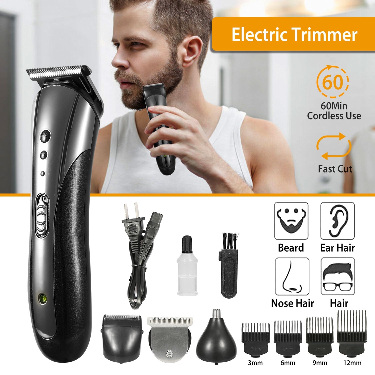 Men Electric Hair Clipper Trimmer Rechargeable Beard Shaver Razor Nose Trimmer Set 1Heartof5
