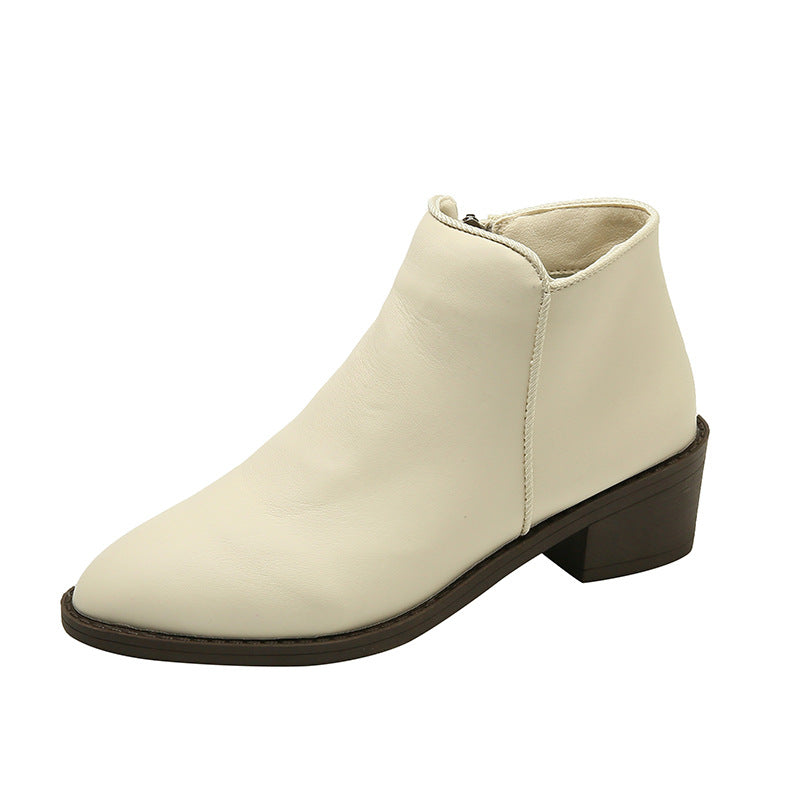 Ankle Boots Women Chunky Mid Heel Shoes Waterproof Side Zipper Boots My Store