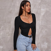 Long Sleeved Crop Cardigan Top Sexy Button Knit T-shirt My Store