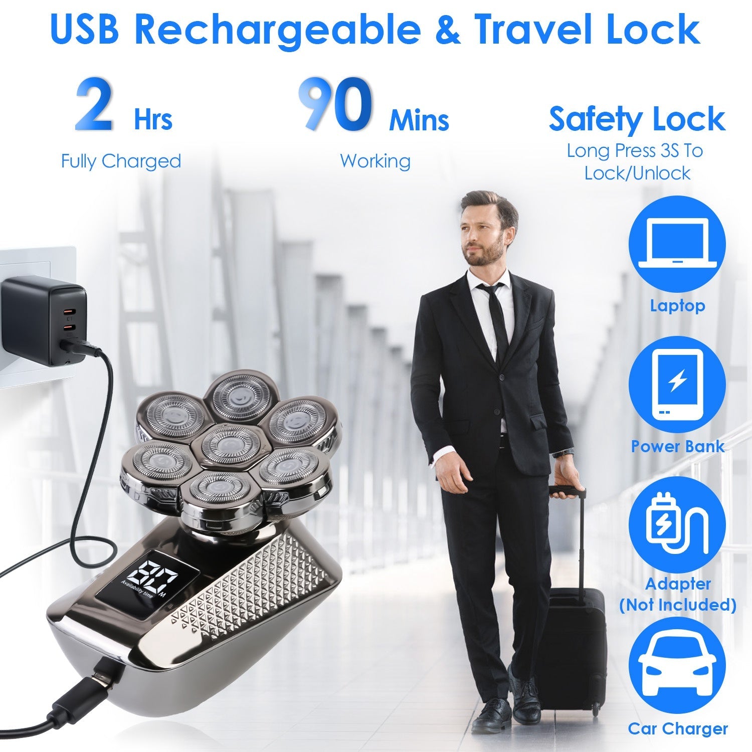 1Pc Head Shavers For Bald Men 5 In 1 7D Electric Rotary Razor Rechargeable Cordless Head Beard Trimmer Shaver Kit IPX6 Waterproof Dry Wet Grooming Kit With 3 Combs 1Heartof5