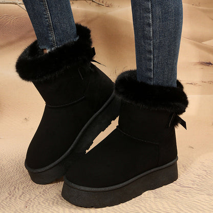 New Bow-knot Snow Boots Winter Plus Velvet Warm Thick-soled Ankle Boots For Women Simple Daily Leisure Cotton Shoes My Store