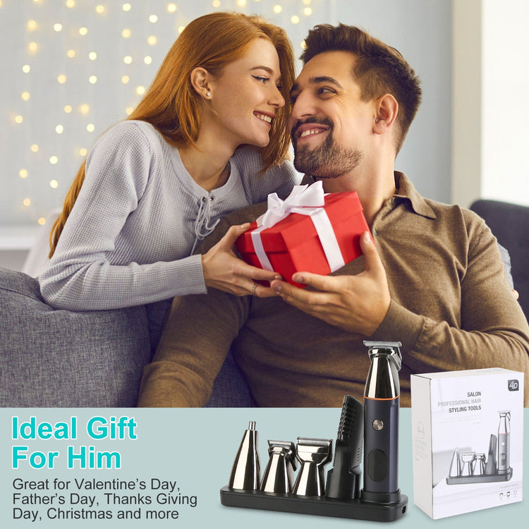 1Set All In One Beard Trimmer For Men With 5 Trimmer Heads IPX5 Waterproof Electric Razor For Face Nose Body Beard Cordless Hair Shaver Clipper Grooming Kit For Men Husband Father 1Heartof5