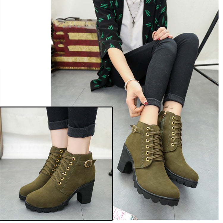 Chunky Block Heel Boots Buckle Ankle Boots Women Shoes My Store