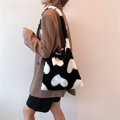 Love Heart Shoulder Bags Winter Plush Shopping Bags For Women My Store