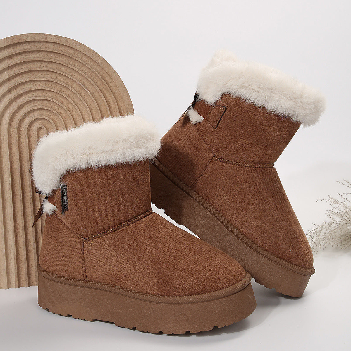 New Bow-knot Snow Boots Winter Plus Velvet Warm Thick-soled Ankle Boots For Women Simple Daily Leisure Cotton Shoes My Store