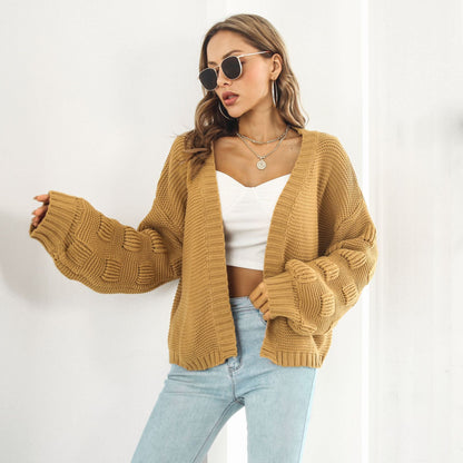 Puff Sleeve Cardigan Sweater Women Clothes Front Chunky Knitwear Coat My Store