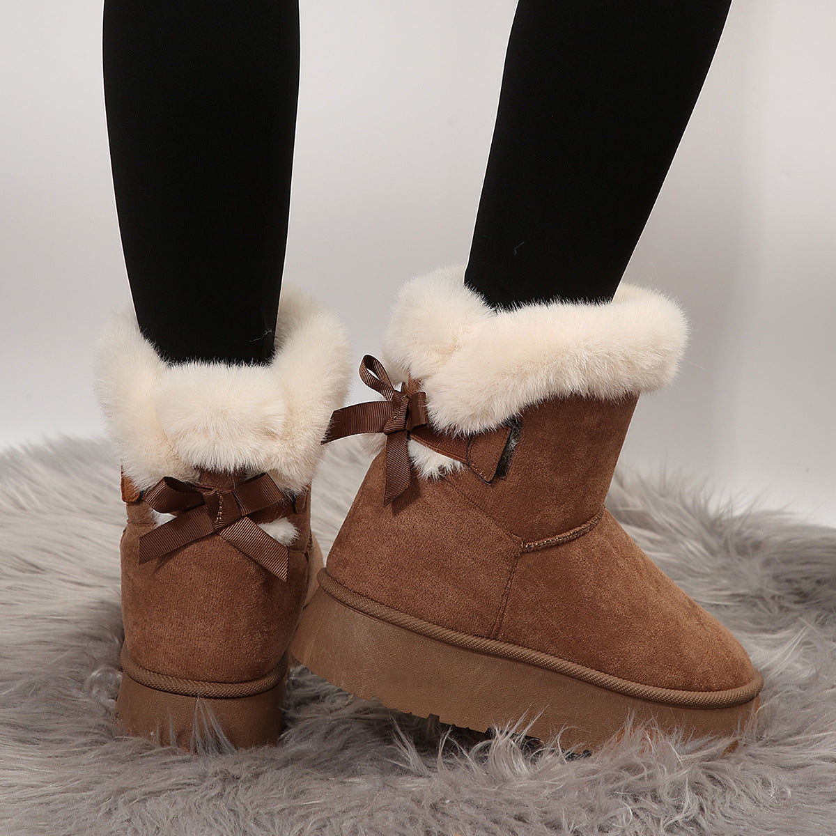 New Bow-knot Snow Boots Winter Plus Velvet Warm Thick-soled Ankle Boots For Women Simple Daily Leisure Cotton Shoes My Store