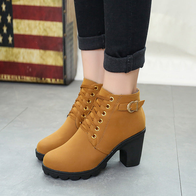 Chunky Block Heel Boots Buckle Ankle Boots Women Shoes My Store