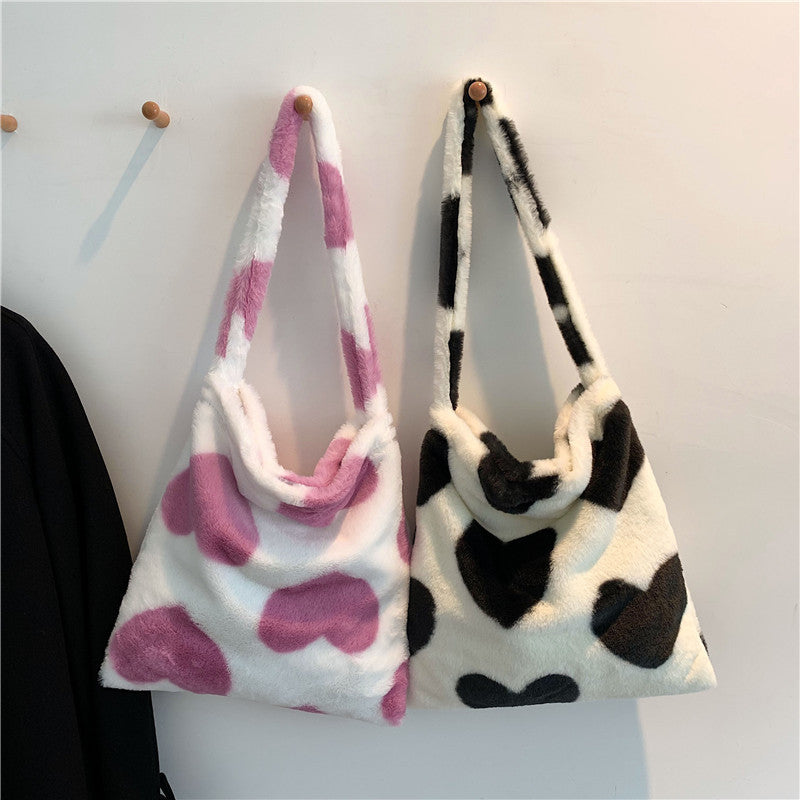 Love Heart Shoulder Bags Winter Plush Shopping Bags For Women My Store