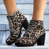 Fashoin Leopard Print Ankle Square Heel Suede Lace-up Zip Boots Women Casual Versatile Shoes Autumn And Winter My Store