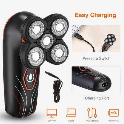 4D Electric Shavers Razor IPX7 Waterproof Wet &amp; Dry 5 Floating Head Rotary Shavers Rechargeable Beard Trimmer Shaving Razor For Men 1Heartof5