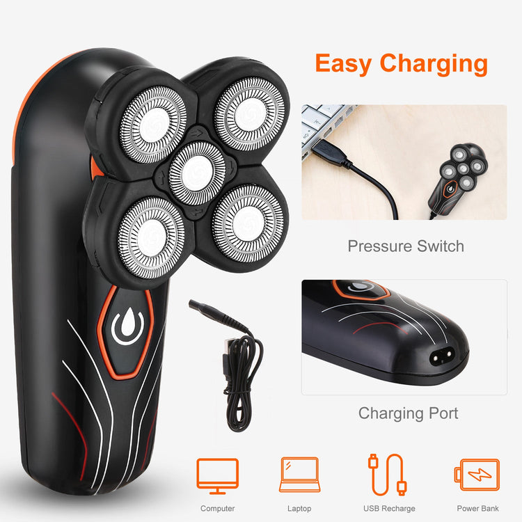 4D Electric Shavers Razor IPX7 Waterproof Wet & Dry 5 Floating Head Rotary Shavers Rechargeable Beard Trimmer Shaving Razor For Men 1Heartof5