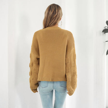 Puff Sleeve Cardigan Sweater Women Clothes Front Chunky Knitwear Coat My Store
