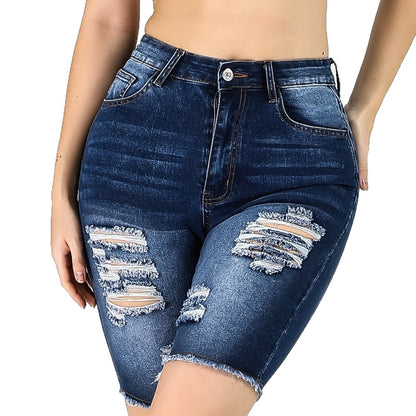 Tight-fit High-waisted Stretchy Versatile Womens Denim Mid-length Pants 1Heartof5