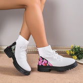 Flowers Print Sock Boots Knitted Mesh Shoes Breathable High-top Elastic Slip-on Shoes For Women Autumn Winter Ankle Boots My Store