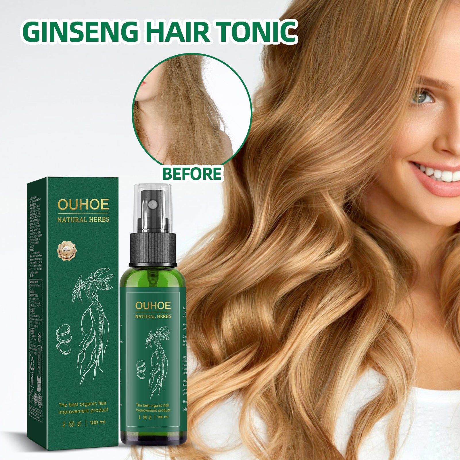 OUHOE Ginseng Hair Growth Lotion Ginseng  Moisturizing Hair Care Hair Growth Spray 1Heartof5