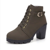 Fashoin Leopard Print Ankle Square Heel Suede Lace-up Zip Boots Women Casual Versatile Shoes Autumn And Winter My Store