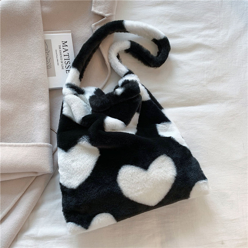 Love Heart Shoulder Bags Winter Plush Shopping Bags For Women My Store